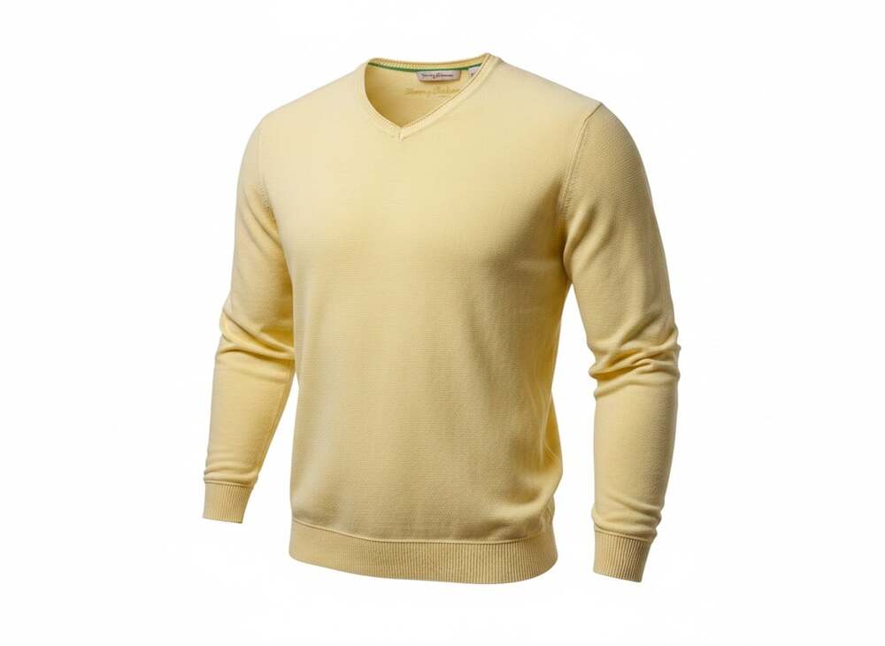 Tommy Bahama Pima Cotton Blend V-Neck Sweater Yellow Mens Large Resort Boat